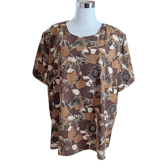 LIZ BAKER Vintage Blouse Top 2X Short Sleeves Animal Print Career Office Event - Picture 3 of 10